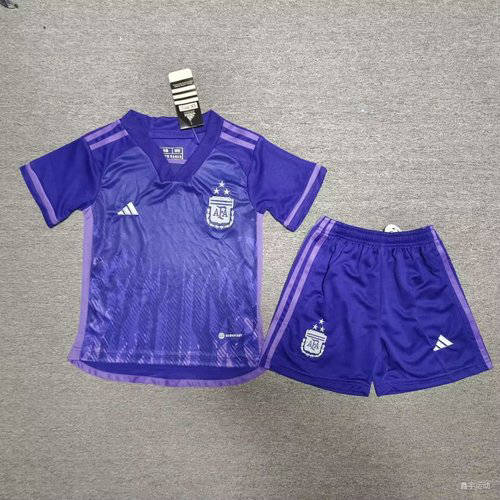 2022 Argentina Away 3 Star Kids Soccer Jerseys