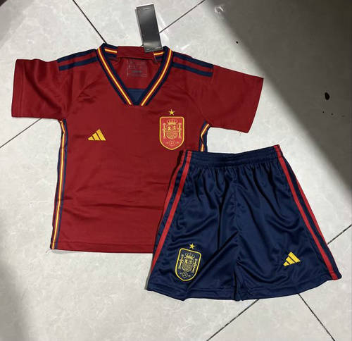 2022 Spain Home Kids Soccer Jerseys