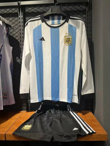 2022 Argentina Home Kids Long Sleeve Soccer Jerseys