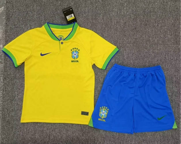 2022 Brazil Home Kids Soccer Jerseys