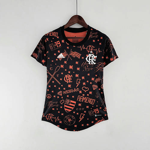 22/23 Flamengo Woman Pre-match Black Red Soccer Jerseys