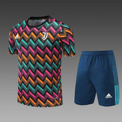 22-23 Juventus Training Suit Short Sleeve Kit Colorful Plaid