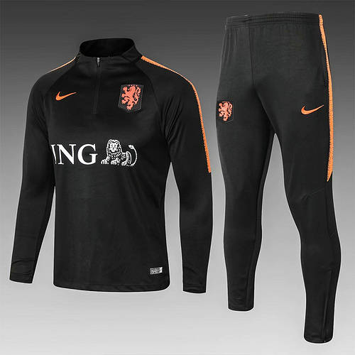 Netherlands Black long-sleeved training suit