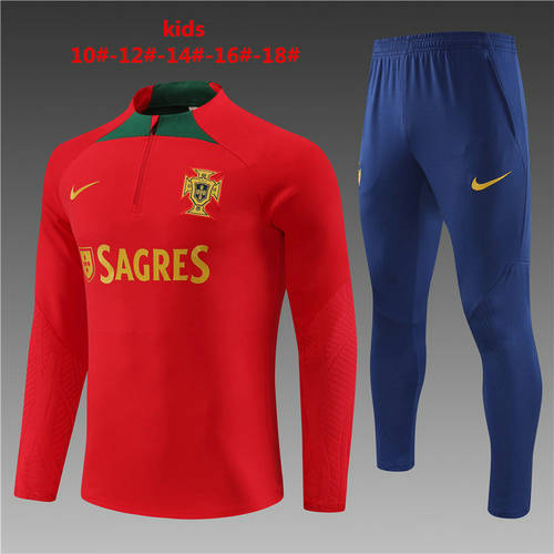 2023 Portugal Red Kids Long Sleeve Training Suit