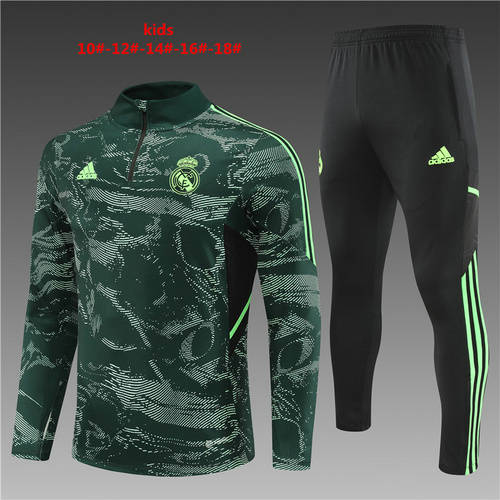 22/23 Real Madrid Kids Green Long Sleeve Training Suit