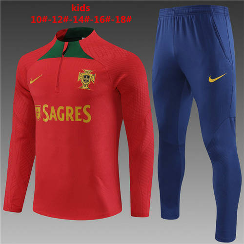 2023 Portugal Red Player Version Kids Long Sleeve Training Suit