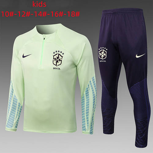 2022 Brazil Kids Long Sleeve Training Suit