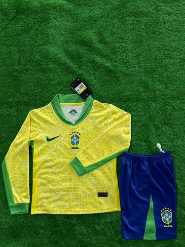 2024 Brazil Home Kids Long Sleeve Soccer Jerseys