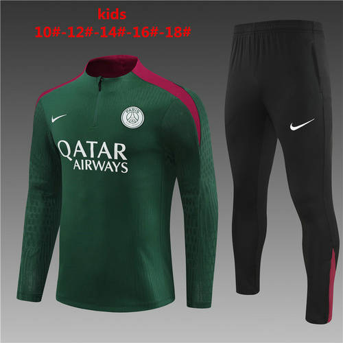 24/25 Paris Green Kids Player Long Sleeve Training Suit