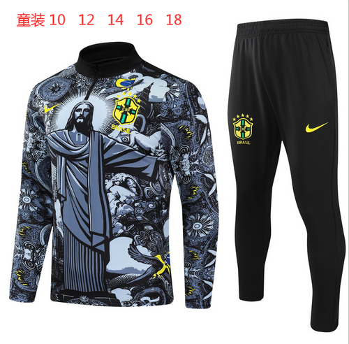 2024 Brazil Special Kids Long Sleeve Training Suit